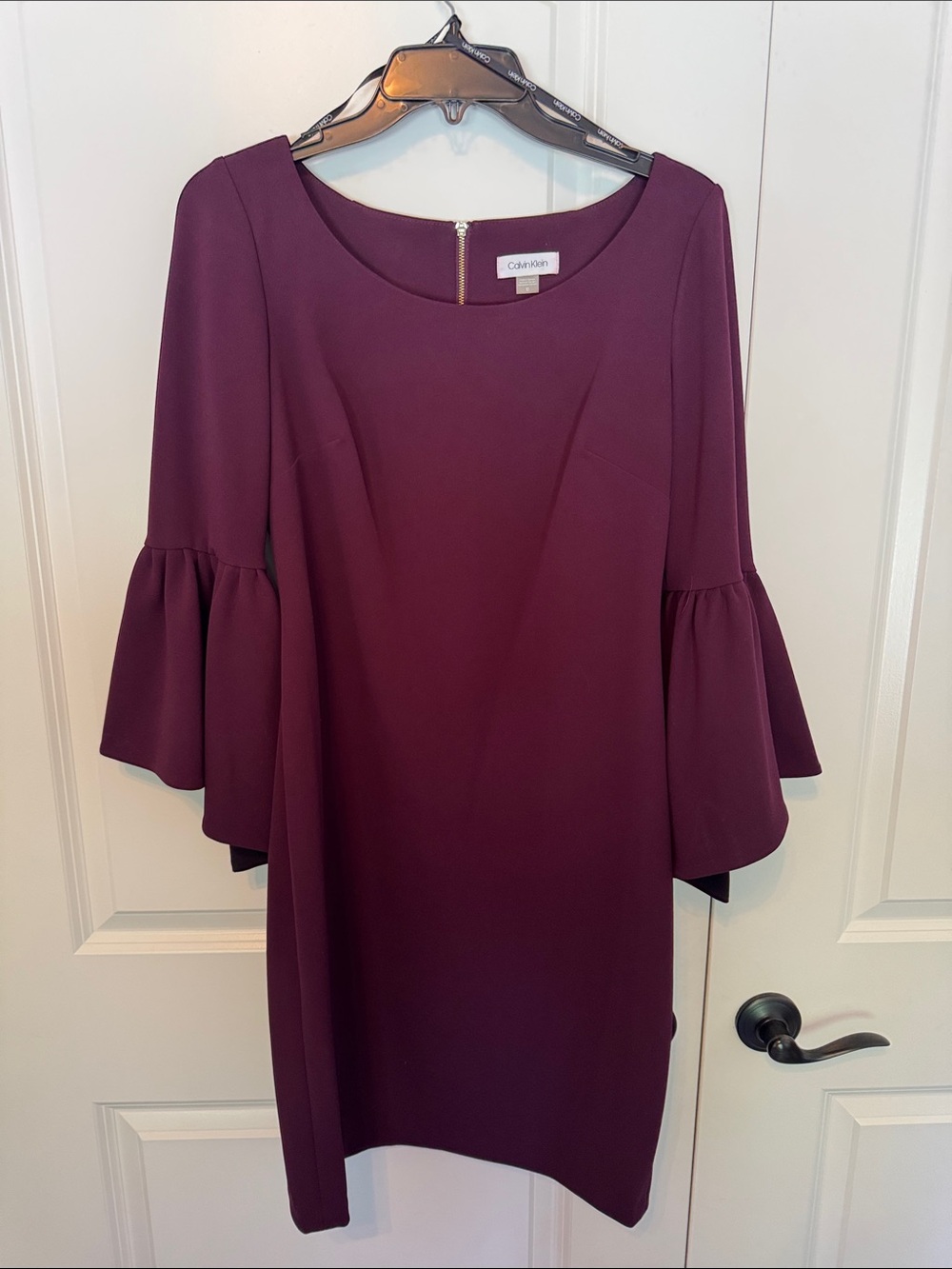 Calvin Klein Deep Plum Bell-Sleeve Shift Dress